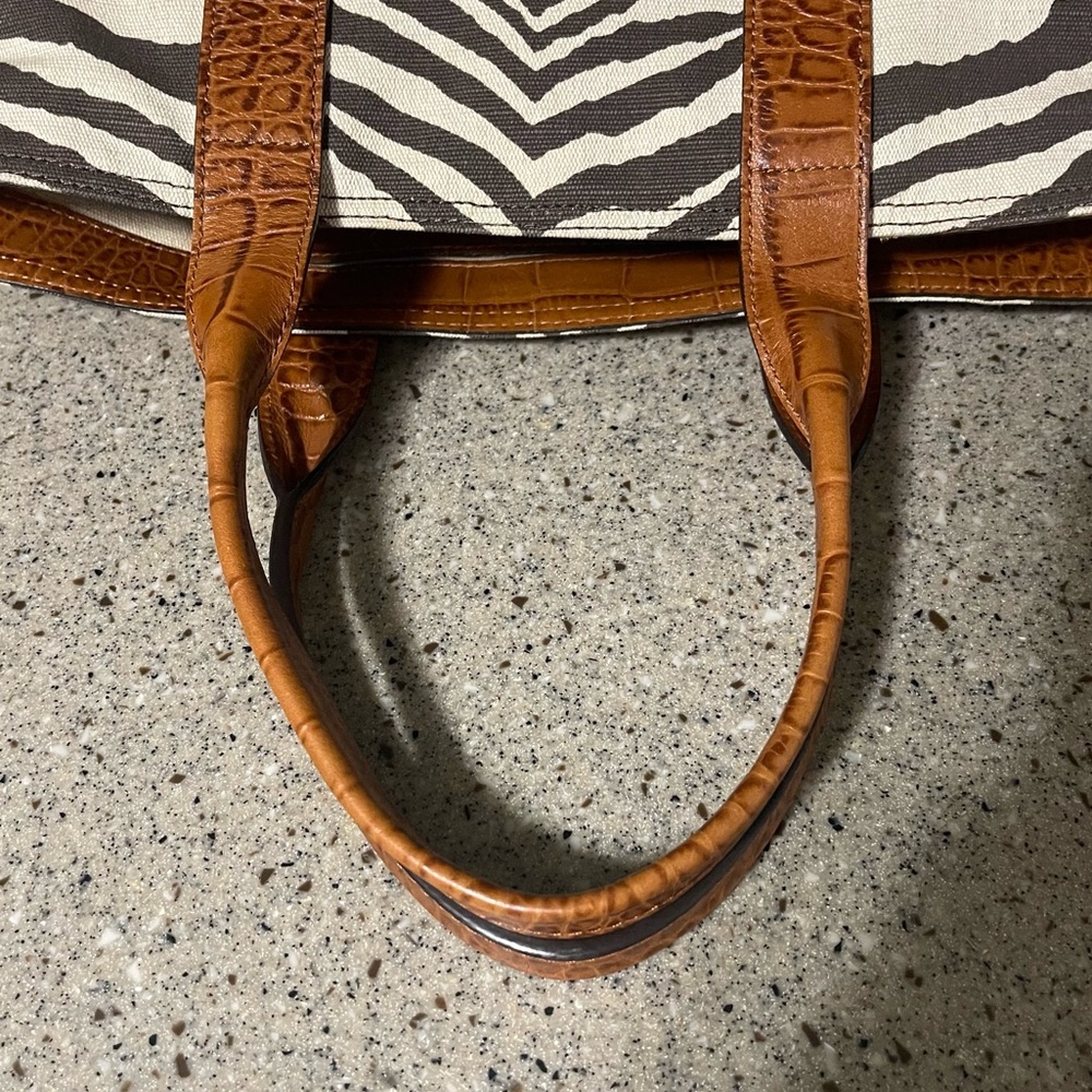 Michael Kors Zebra Print Canvas and Croc Trim Leather Tote Shoulder Handbag - Picture 7 of 16